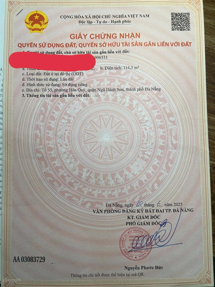 Chính chủ bán đất tại mai đăng chơn, 5,6 tỷ, 114.5 m2 đà nẵng