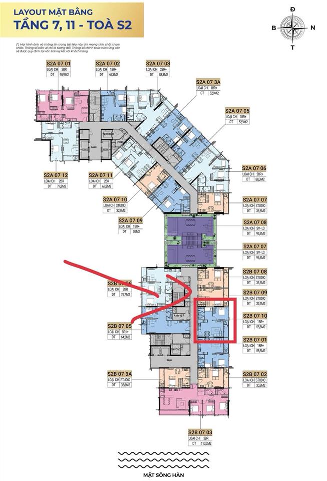 Chính chủ cần bán căn 2pn view sông hàn, cửa biển, view pháo hoa  diện tích 55,8m2  giá 6 tỷ 2