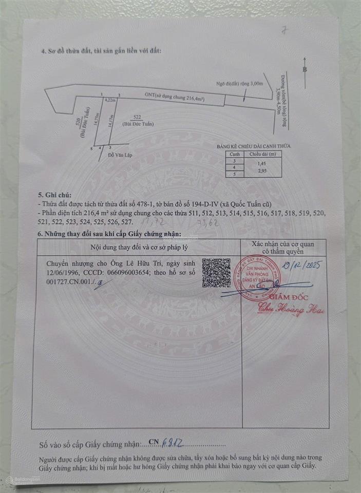 Bán đất thôn đâu kiên, xã an quang