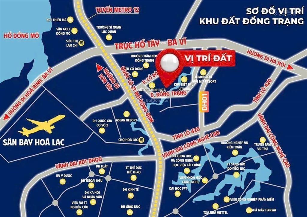 Bán đất gần khu công nghệ cao hòa lạc 100m2, mặt tiền 7m, sổ đỏ sẵn, giá 1.9 tỷ