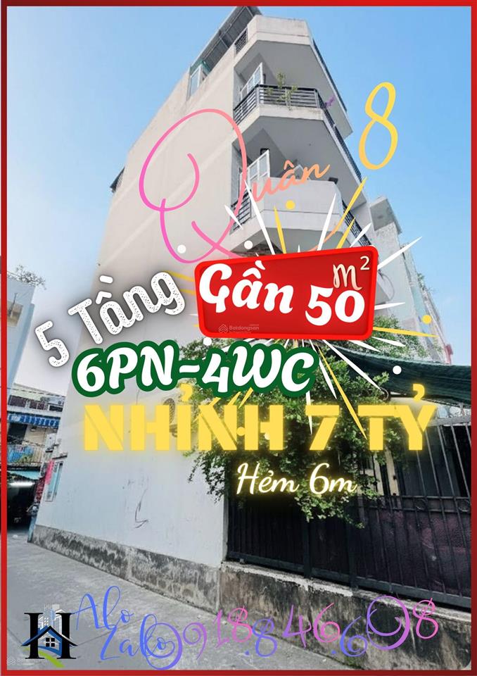 Nhà q.8 48m², 5 tầng nở hậu, nhỉnh 7 tỷ, lô góc 2 mặt hẻm ô tô âu dương lân