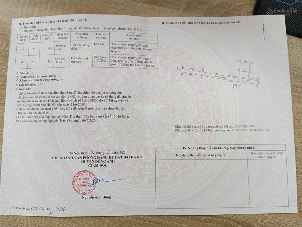 Bán đất bắc hồng, đông anh, bìa làng, ngõ thông ô tô 45m2 giá 3,1 tỷ