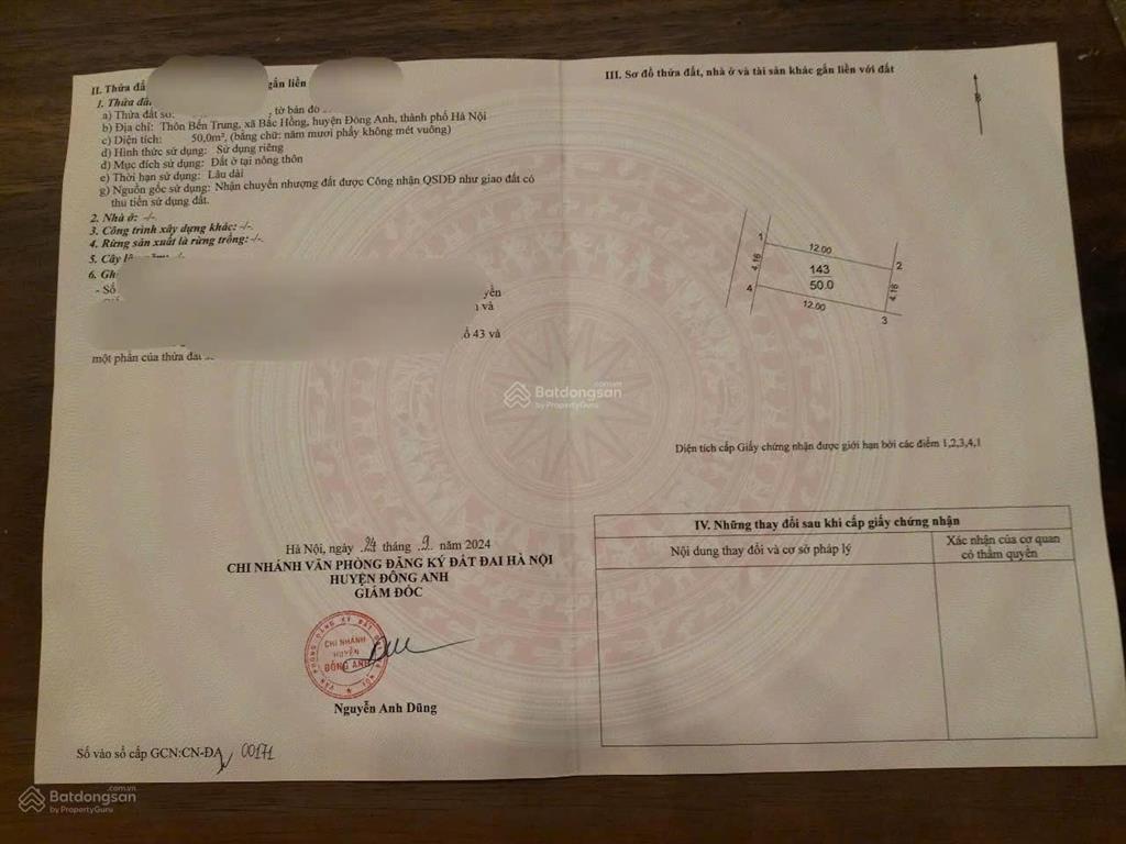 Bán đất bắc hồng đông anh ngõ thông ô tô hàng xóm vin 50m giá 3,7 tỷ
