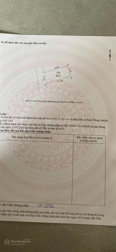 Bán đất thôn đoài nam hồng đông anh ngõ thông ô tô 60m giá 4,7 tỷ
