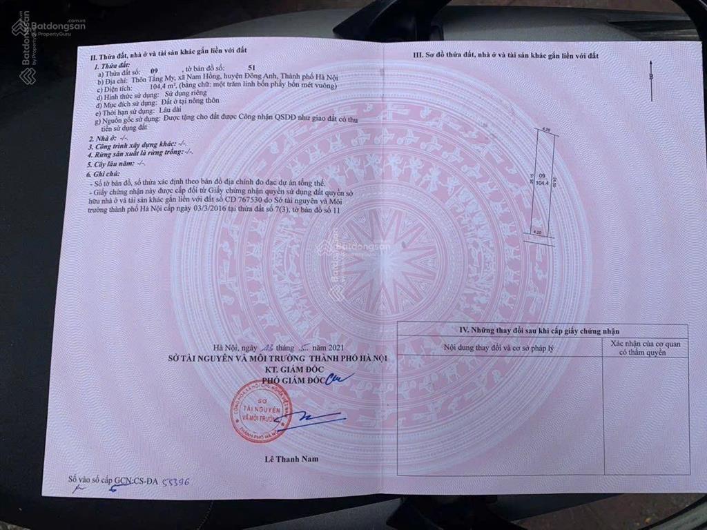 Bán đất tằng my nam hồng đông anh, ngõ thông ô tô, 104.4m2, giá 45tr/m2