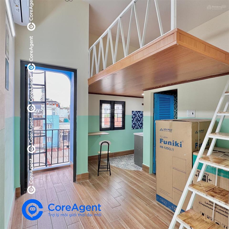 Căn hộ gác phong cách satorini  mới xây 100%  full nội thất  giặt phơi riêng gần aeon tp