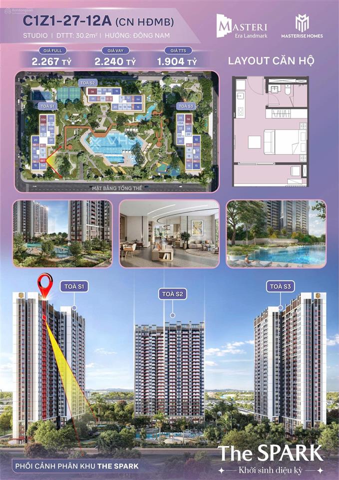 Bán nhanh căn studio mel tầng cao hướng mát giá chỉ 2.090 tỷ