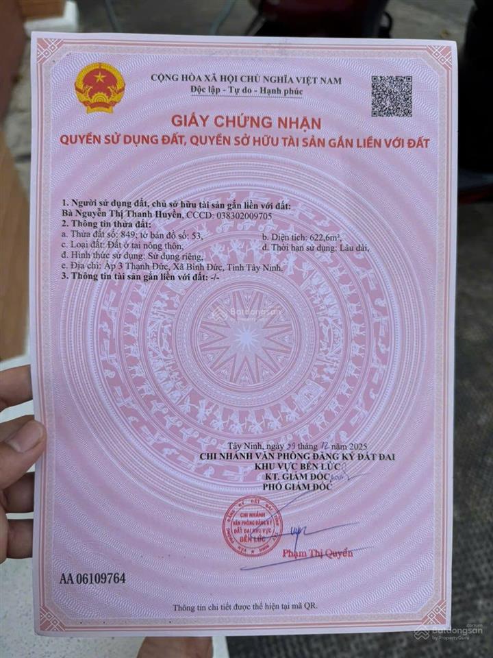 Chủ gởi đất thạnh đức, bến lức tây ninh, 620 met thổ 1.8 tỷ