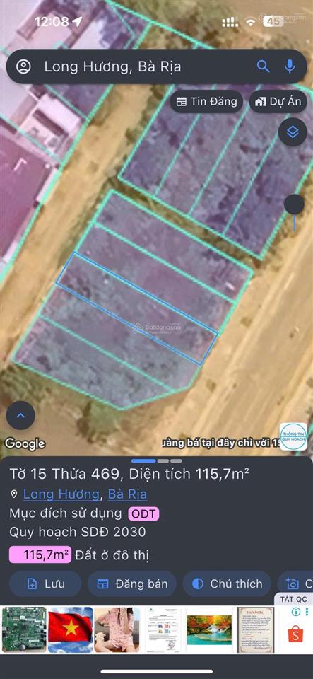 Chính chủ bán 115,7 m2 đất đường nguyễn cư trinh, long hương , tp bà rịa chỉ 3 tỷ