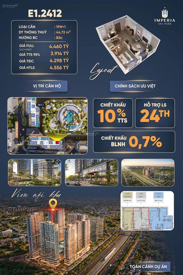 Căn góc 2pn tầng cao tại tòa sky 1  imperia sky park