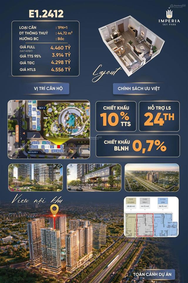 Căn hộ 1pn+1 tầng cao cực thoáng, cơ hội sở hữu căn hộ cao cấp chỉ từ 3,9 tỷ tại imperia sky park