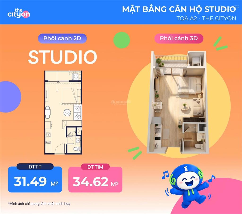The cityon căn hộ studio a2xx12 | 31,44m² | giá dự kiến từ 1,7 tỷ