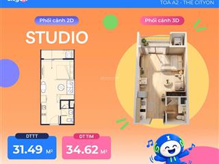 The cityon căn hộ studio a2xx12 | 31,44m² | giá dự kiến từ 1,7 tỷ