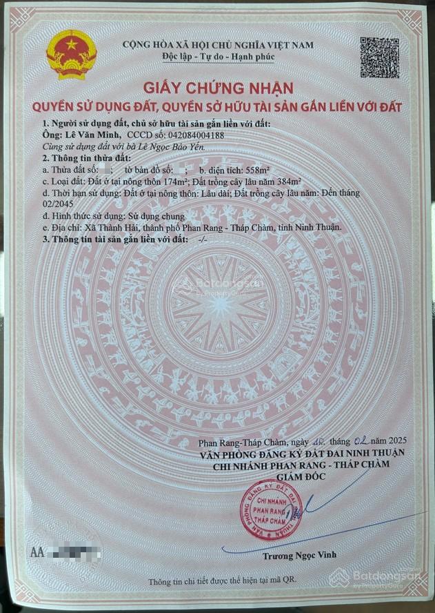Bán đất mặt tiền đường yên thế tân hội tp. phan rang  tháp chàm