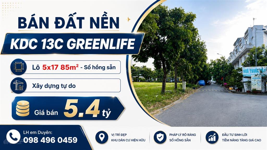 Đất nền kdc 13c greenlife, 5x17 85m2, sổ riêng, có hỗ trợ vay
