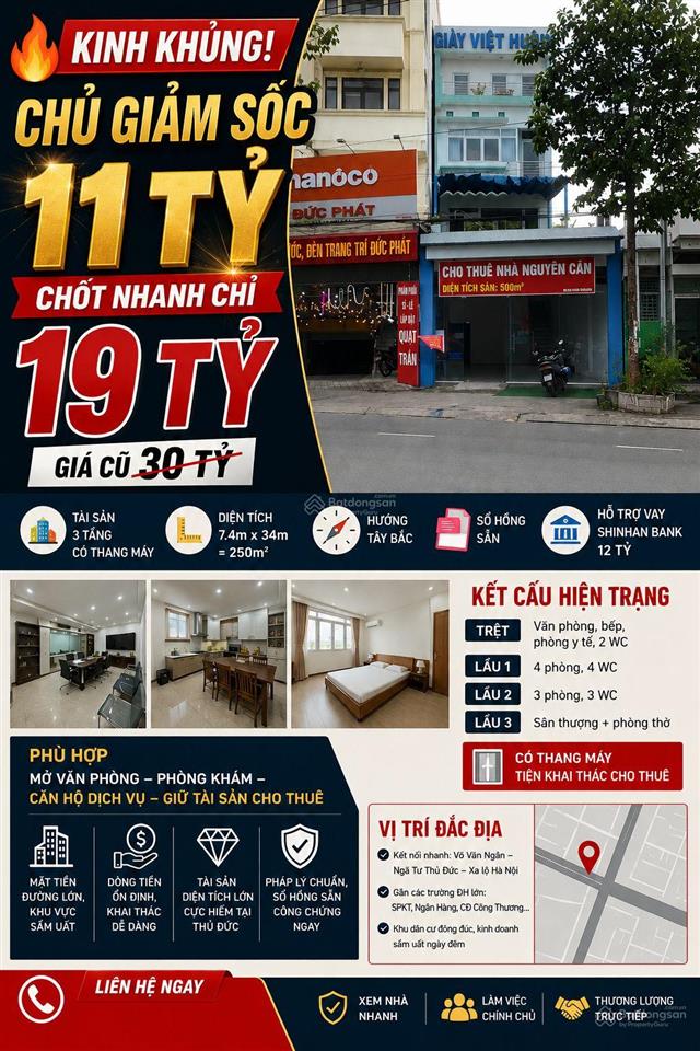 Kinh khủng! giảm sốc 11 tỷ chốt nhanh chỉ 19 tỷ nhà 3t7pn9wc mặt tiền đường250 m2dt 25tr/ttlcc