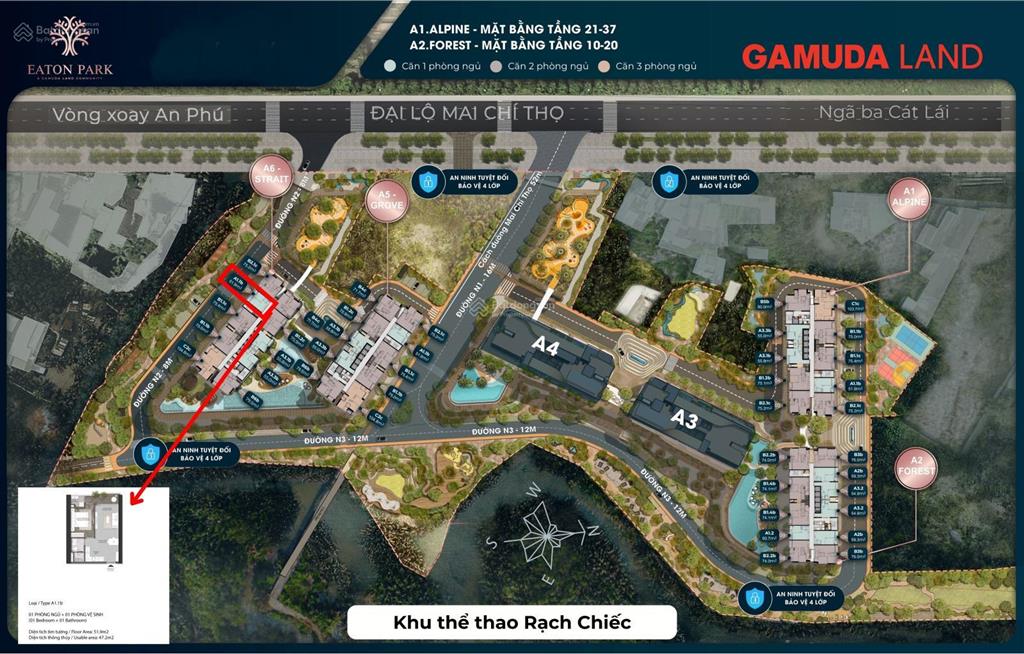 Bán căn 1pn tháp a6 view trung tâm thành phố, tầng cao dự án eaton park