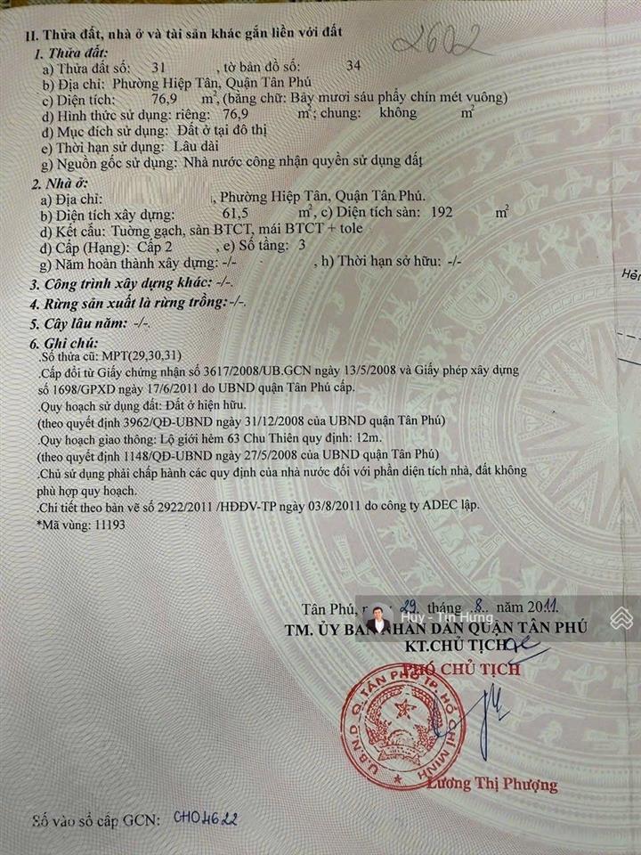 Bán nhà mặt tiền nội bộ phường hiệp tân, 4 x 19m, 3 tấm, 9.2 tỷ. (gần ngã tư hòa bình)