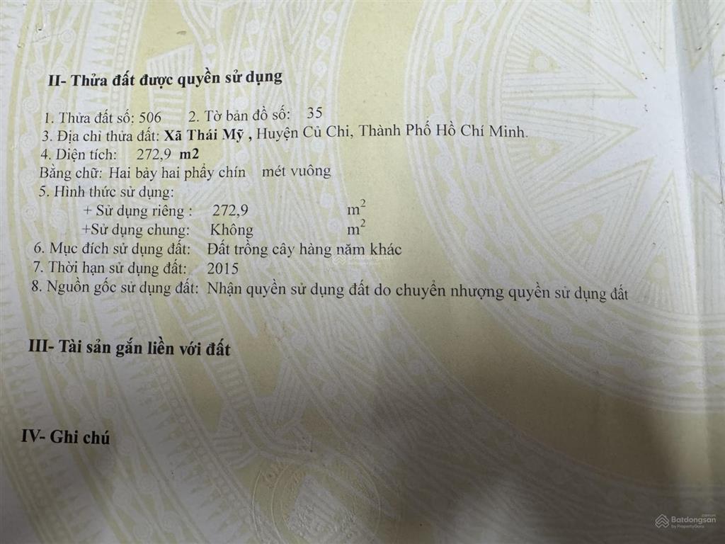 Bán đất chính chủ  mặt tiền trương thị kiện, thái mỹ, củ chi