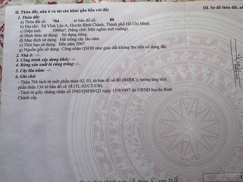 Bán đất chính chủ vĩnh lộc a, bình chánh