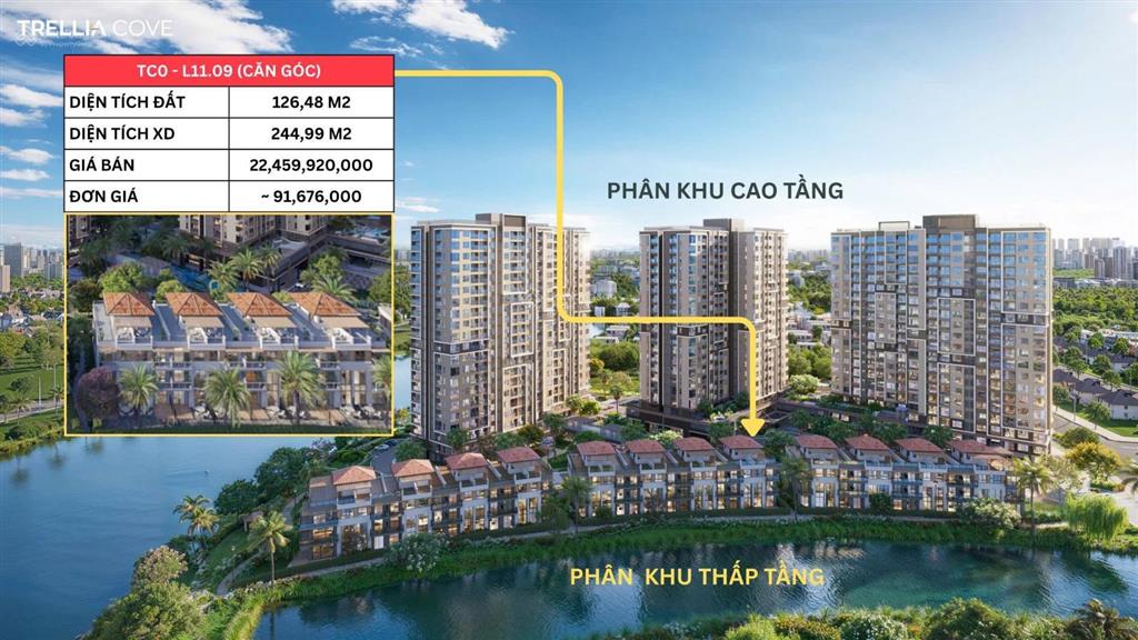 Mở bán căn bìa cuối cùng mặt tiền view kênh đào dự án trellia cove mizuki park nam long giá gốc cdt