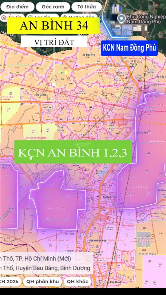 Bán đất an bình 34, phú giáo, gần khu công nghiệp nam đồng phú