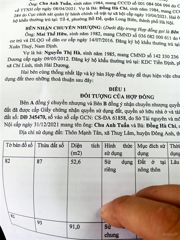 Bán lô đ1át 52,6 m2 , giao dịch trục tiếp, sổ đỏ chính chủ( giá cả có thể thương lượng )