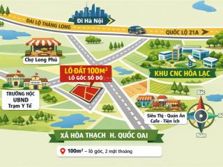 Bán đất hòa thạch  quốc oai 100m² lô góc, sổ đỏ