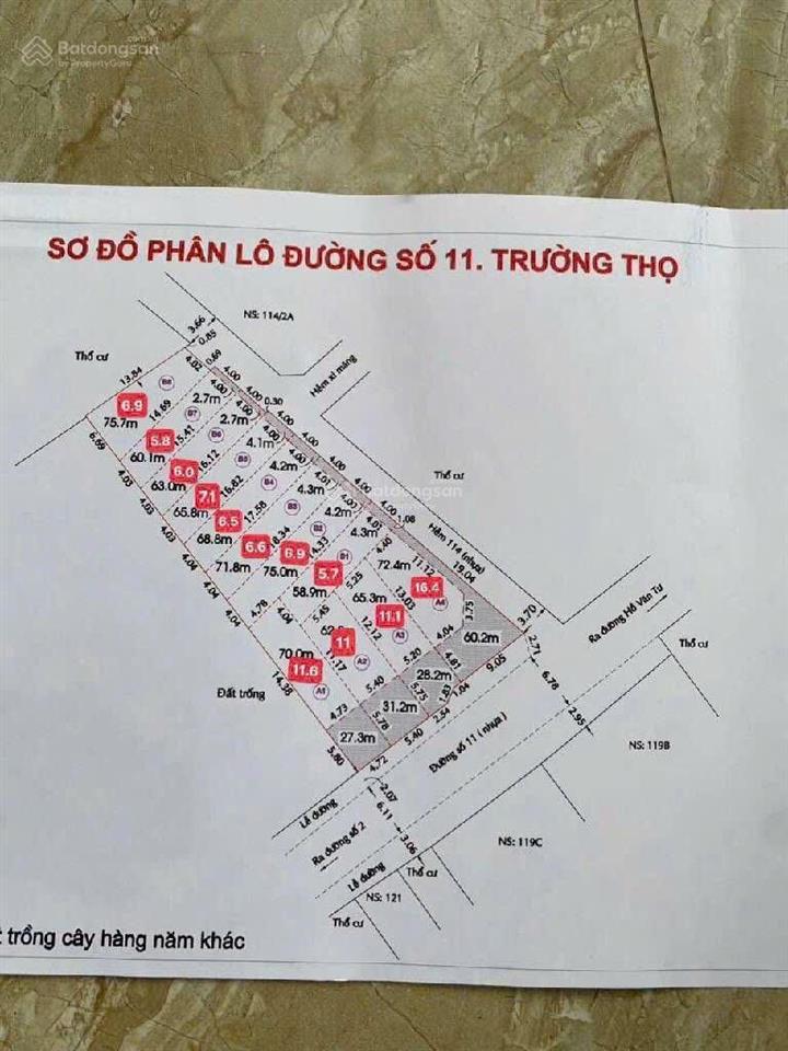 Đất hxh đường số 11 trường thọ thủ đức, 1 căn ra mt đường, thuận lợi vừa ở vừa kd, 79m2