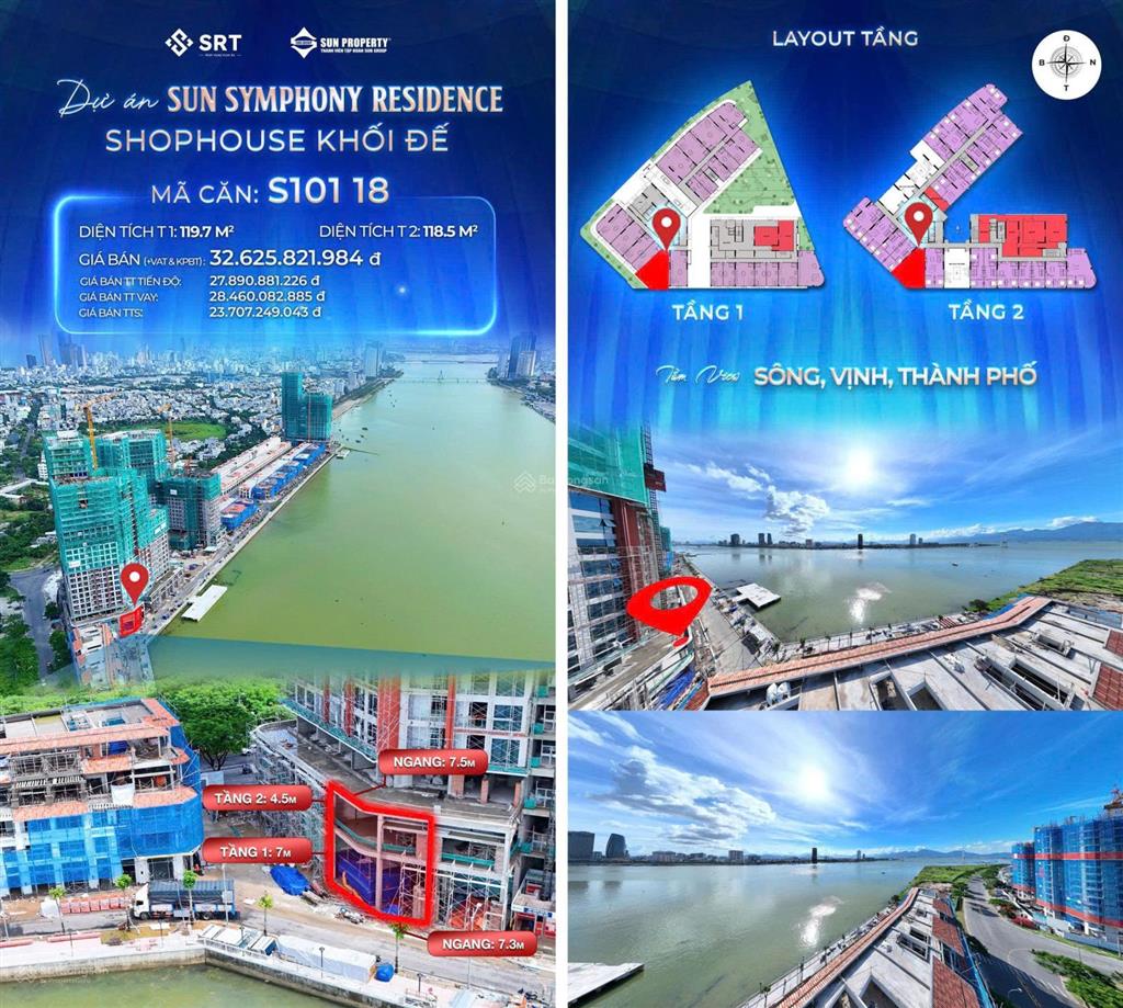 Căn góc khối đế duy nhất mặt sông mua trực tiếp từ cdt dự án symphony, s1.01.18 toà s1, 24 tỷ