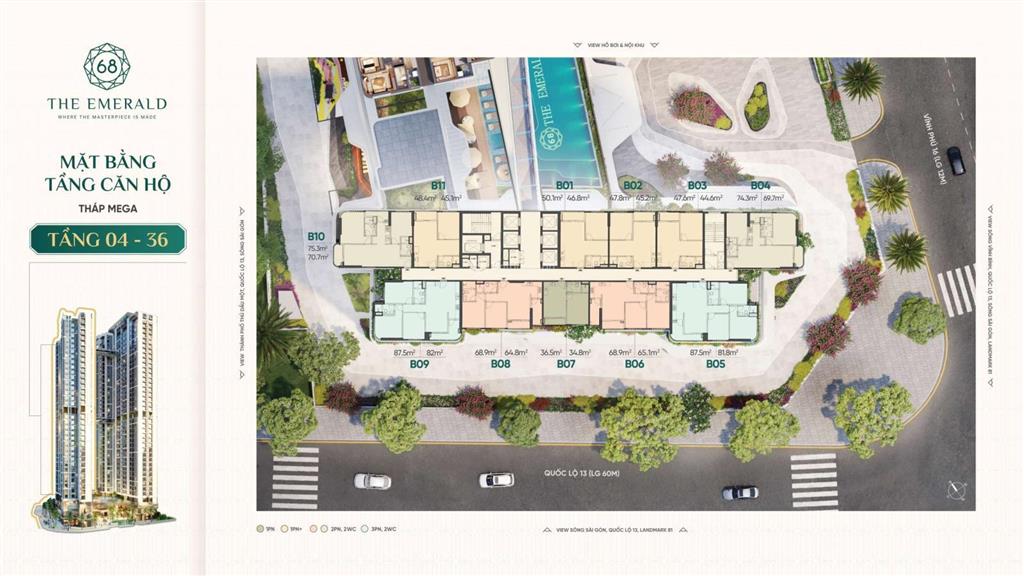 Bán căn hộ 2pn, 2wc tại the emerald 68, 4,2 tỷ, 68,9m2