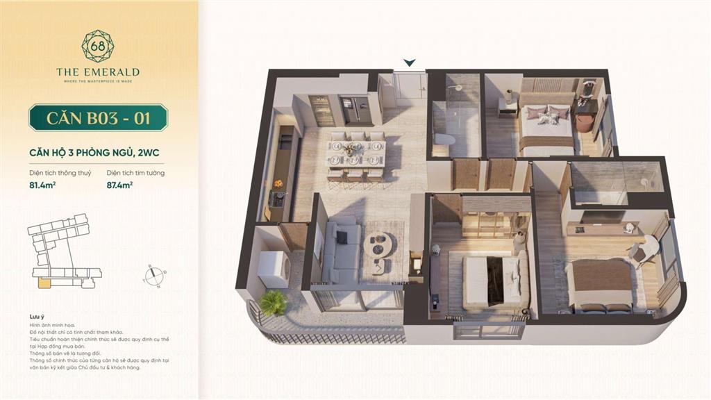 Bán căn hộ 2pn, 2wc tại the emerald 68, 4,2 tỷ, 68,9m2