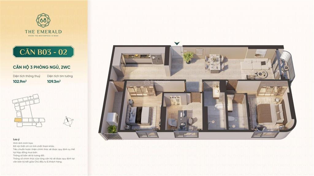 Bán căn hộ 2pn, 2wc tại the emerald 68, 4,2 tỷ, 68,9m2