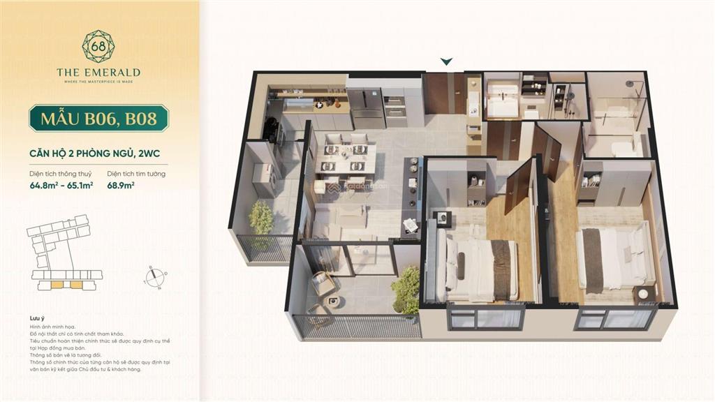 Bán căn hộ 2pn, 2wc tại the emerald 68, 4,2 tỷ, 68,9m2