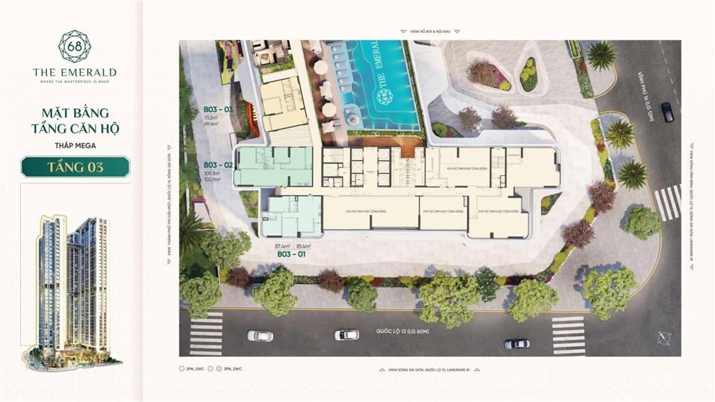 Bán căn hộ 2pn, 2wc tại the emerald 68, 4,2 tỷ, 68,9m2
