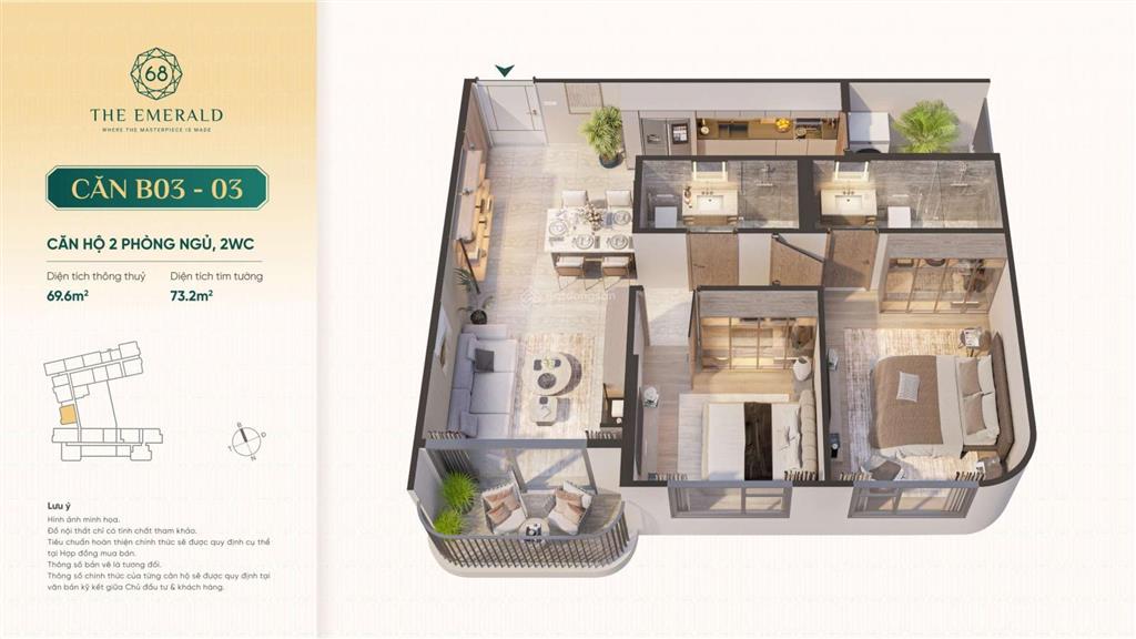 Bán căn hộ 2pn, 2wc tại the emerald 68, 4,2 tỷ, 68,9m2