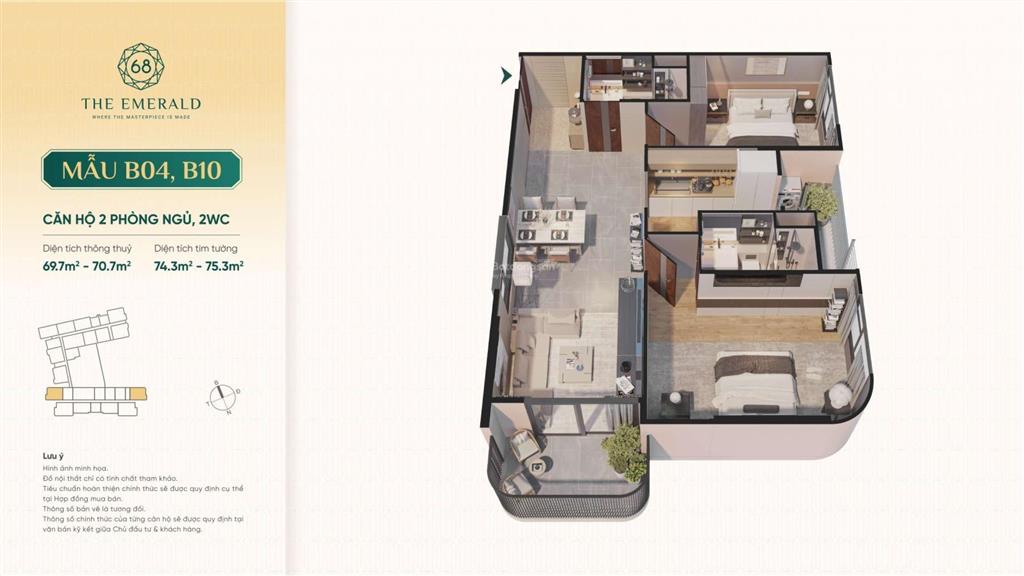 Bán căn hộ 2pn, 2wc tại the emerald 68, 4,2 tỷ, 68,9m2