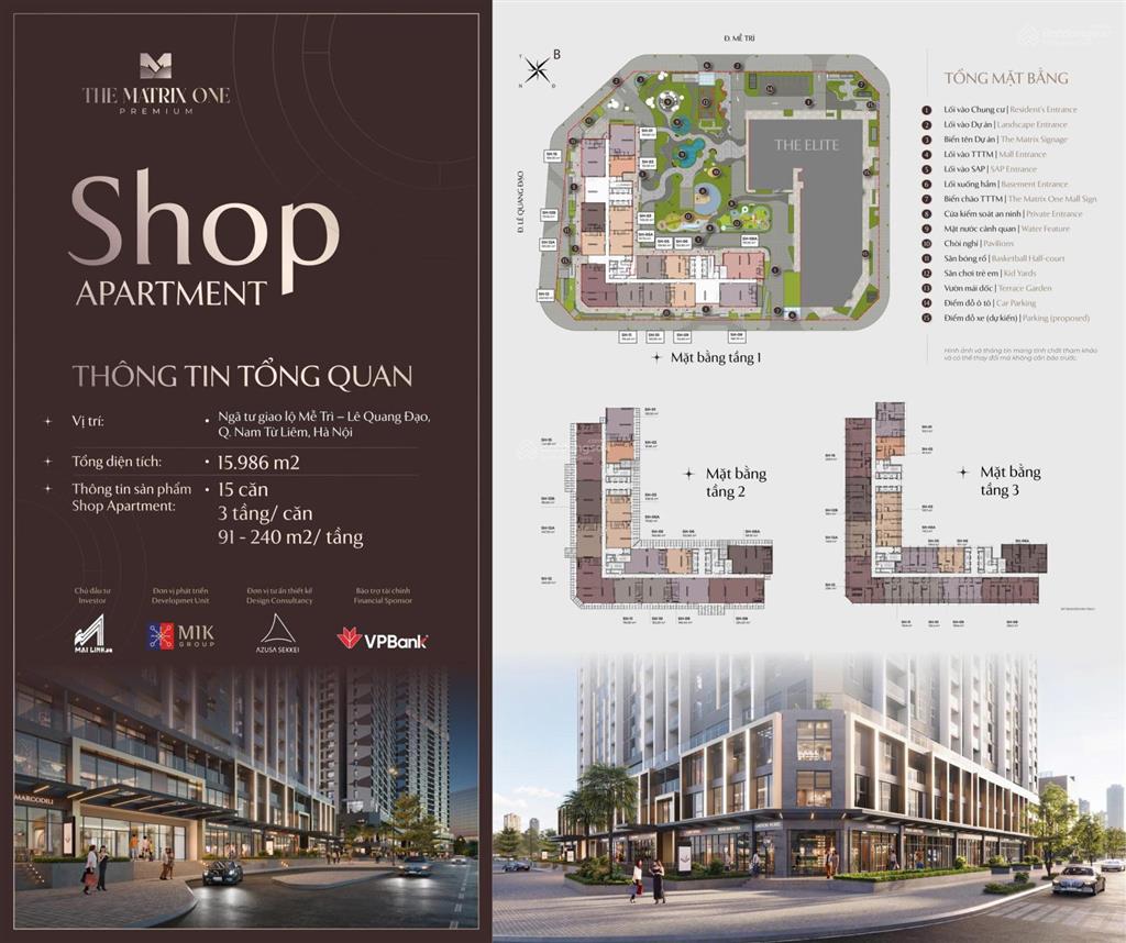 Bán shop khối đế 3 tầng mặt đường lê quang đạo, đường đôi mễ trì dự án the matrix one premium