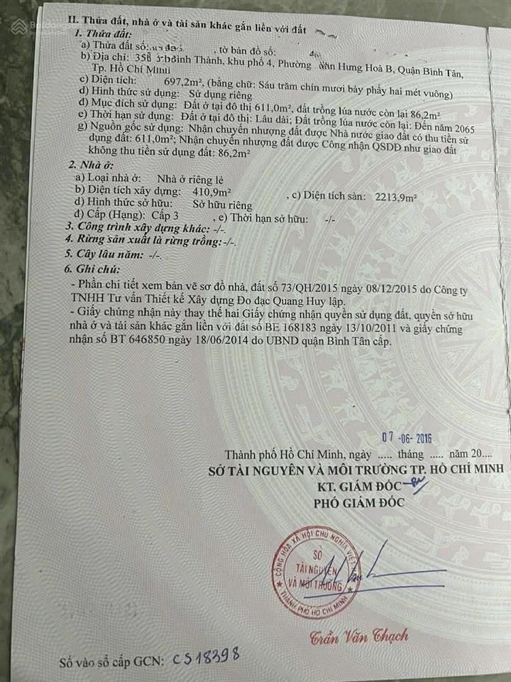 Bán biệt thự 700m2, đường bình thành, bình hưng hòa b, bình tân, tp.hcm