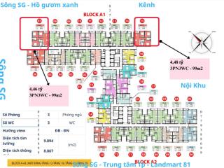 Căn góc 3pn3wc 99m2 view sông sg siêu đẹp, giá 4,459 đã vat, căn view sông tầng cao giá siêu tốt