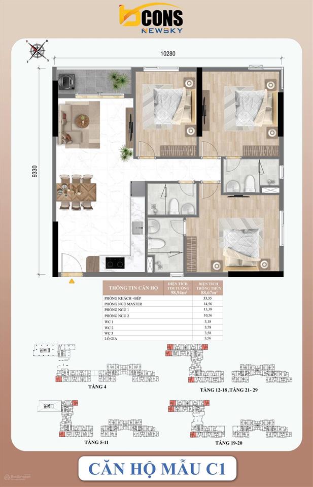 Căn hộ góc 3pn3wc view sông và trung tâm tp, 99m2 chỉ 4,7 tỷ đã vat  thanh toán 950tr sở hữu ngay