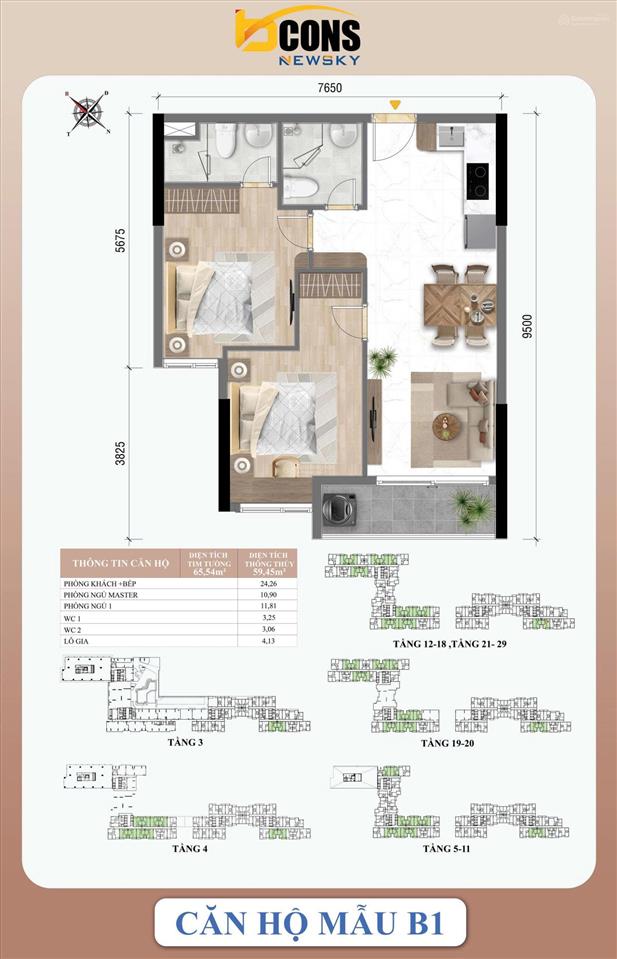Căn 65m2 tầng đẹp, mất độ chỉ 7 căn/6 thang máy. mua trực tiếp từ chủ đầu tư.