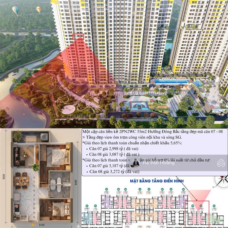 Căn hộ 2pn2wc, view sông và công viên nội khu rất đẹp, tầng 18 đẹp số nhà đẹp