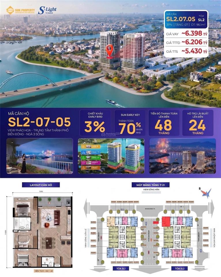 Hiếm có 01 căn 3 pn trực diện sông hàn hướng đông mát mẻ