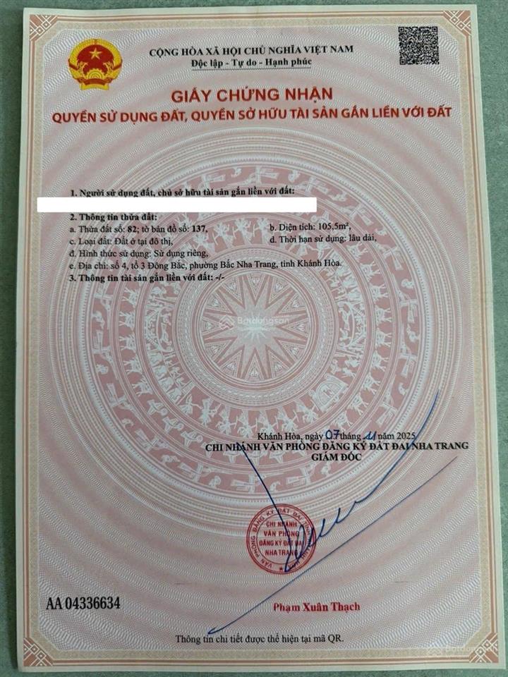 Bán lô đất hẻm trần quang diệu vĩnh hoà, gần biển gần trường, ngay chung cư hoàng quân