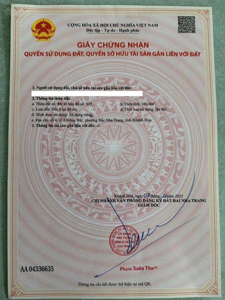 Bán lô đất hẻm trần quang diệu vĩnh hoà, gần biển gần trường, ngay chung cư hoàng quân