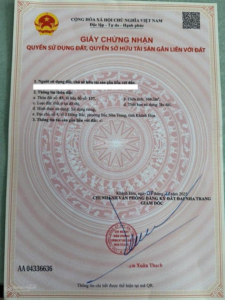 Bán lô đất hẻm trần quang diệu vĩnh hoà, gần biển gần trường, ngay chung cư hoàng quân