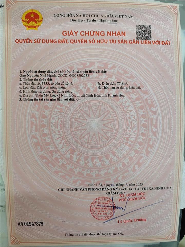 Bán đất gốc 2 mặt tiền ninh lộc ninh hoà. có giá tốt cho khách đầu tư