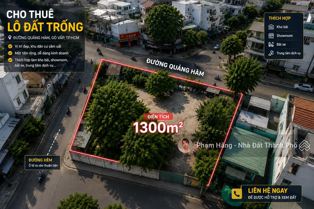 Cho thuê 1300m2 đất gò vấp 120tr/tháng