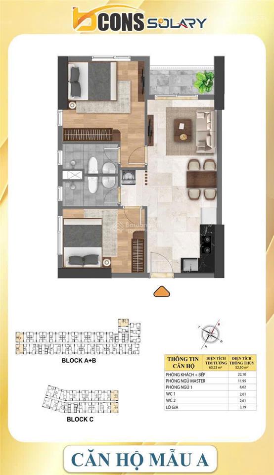 Cần bán căn góc 2pn + 2wc có ban công
